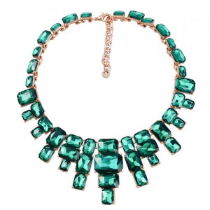 Wholesale Jewelry Square Glass Rhinestone Bold Fashion Women Statement Necklace - Green