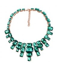 Wholesale Jewelry Square Glass Rhinestone Bold Fashion Women Statement Necklace - Green