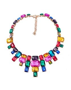 Wholesale Jewelry Square Glass Rhinestone Bold Fashion Women Statement Necklace - Multicolor
