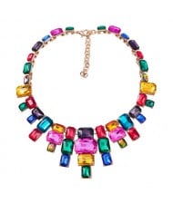 Wholesale Jewelry Square Glass Rhinestone Bold Fashion Women Statement Necklace - Multicolor