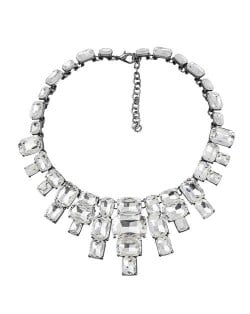 Wholesale Jewelry Square Glass Rhinestone Bold Fashion Women Statement Necklace - White