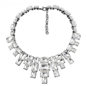 Wholesale Jewelry Square Glass Rhinestone Bold Fashion Women Statement Necklace - White