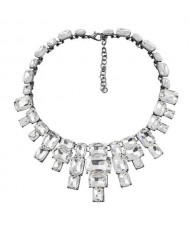 Wholesale Jewelry Square Glass Rhinestone Bold Fashion Women Statement Necklace - White