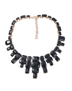 Wholesale Jewelry Square Glass Rhinestone Bold Fashion Women Statement Necklace - Black