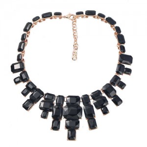 Wholesale Jewelry Square Glass Rhinestone Bold Fashion Women Statement Necklace - Black