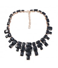 Wholesale Jewelry Square Glass Rhinestone Bold Fashion Women Statement Necklace - Black