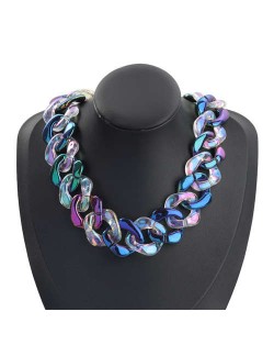 U.S. Fashion Punk Style Thick Chain Resin Women Necklace - Blue with White