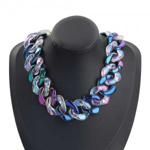 U.S. Fashion Punk Style Thick Chain Resin Women Necklace - Blue with White