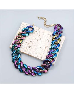 U.S. Fashion Punk Style Thick Chain Resin Women Necklace - Blue