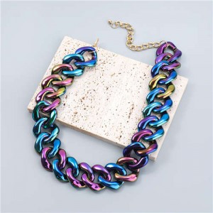 U.S. Fashion Punk Style Thick Chain Resin Women Necklace - Blue