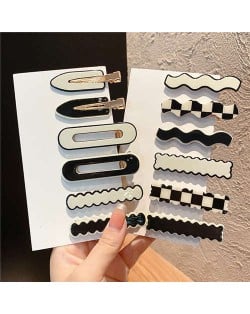 (12 Pieces Set) Wholesale Fashion Jewelry Black and White Simple Hair Clips Accessories Set