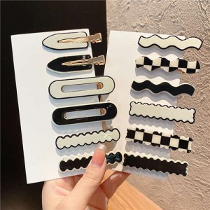 (12 Pieces Set) Wholesale Fashion Jewelry Black and White Simple Hair Clips Accessories Set
