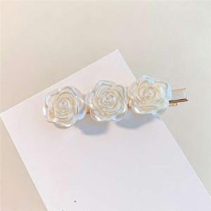 French Romantic Style Elegant White Camellia Flower Hair Clip