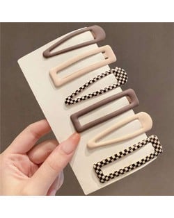 (6 Pieces Set) Khaki Colors Series Korean Fashion Hair Clips Set