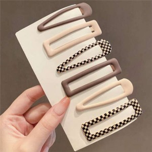 (6 Pieces Set) Khaki Colors Series Korean Fashion Hair Clips Set