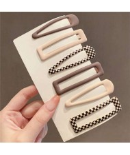 (6 Pieces Set) Khaki Colors Series Korean Fashion Hair Clips Set