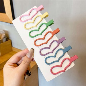 (7 Pieces Set) Simple Design Korean Fashion Colorful Hair Clips Set - Heart