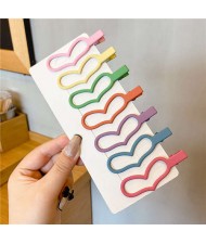 (7 Pieces Set) Simple Design Korean Fashion Colorful Hair Clips Set - Heart