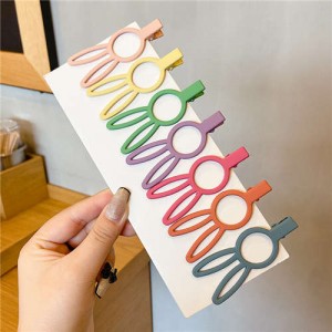 (7 Pieces Set) Simple Design Korean Fashion Colorful Hair Clips Set - Rabbit
