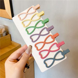 (7 Pieces Set) Simple Design Korean Fashion Colorful Hair Clips Set - Bowknot