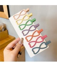 (7 Pieces Set) Simple Design Korean Fashion Colorful Hair Clips Set - Bowknot