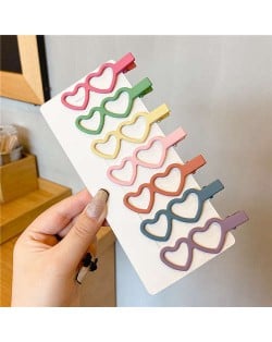 (7 Pieces Set) Simple Design Korean Fashion Colorful Hair Clips Set - Twin Hearts