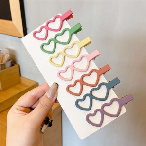 (7 Pieces Set) Simple Design Korean Fashion Colorful Hair Clips Set - Twin Hearts