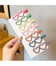 (7 Pieces Set) Simple Design Korean Fashion Colorful Hair Clips Set - Twin Hearts