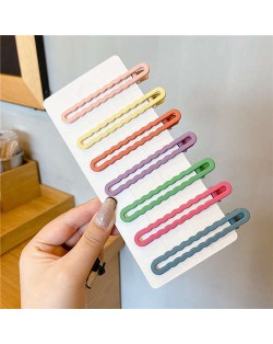 (7 Pieces Set) Simple Design Korean Fashion Colorful Hair Clips Set - Wave