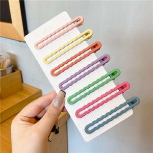 (7 Pieces Set) Simple Design Korean Fashion Colorful Hair Clips Set - Wave