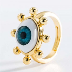 Classic Lucky Triangle Eye Design Royal Blue Women Copper Ring