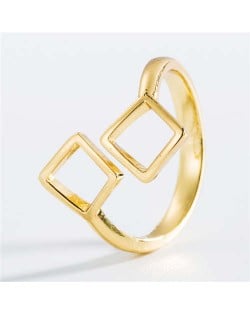 Twin Square Geometric Design U.S. Fashion Women Open-end Ring