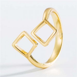 Twin Square Geometric Design U.S. Fashion Women Open-end Ring