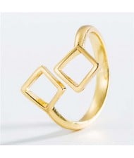 Twin Square Geometric Design U.S. Fashion Women Open-end Ring