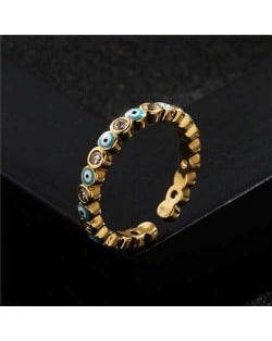 Lovely Eyes Design Wholesale Fashion Jewelry Gold Plated Copper Ring - Blue