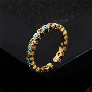 Lovely Eyes Design Wholesale Fashion Jewelry Gold Plated Copper Ring - Blue