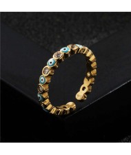 Lovely Eyes Design Wholesale Fashion Jewelry Gold Plated Copper Ring - Blue