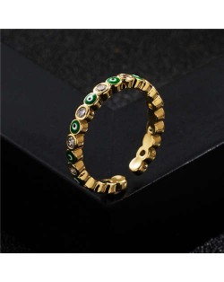 Lovely Eyes Design Wholesale Fashion Jewelry Gold Plated Copper Ring - Green