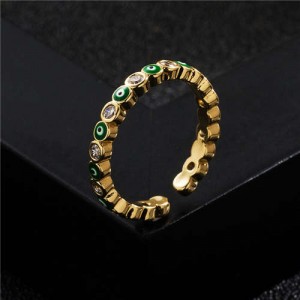 Lovely Eyes Design Wholesale Fashion Jewelry Gold Plated Copper Ring - Green