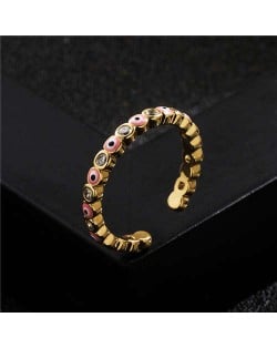 Lovely Eyes Design Wholesale Fashion Jewelry Gold Plated Copper Ring - Pink