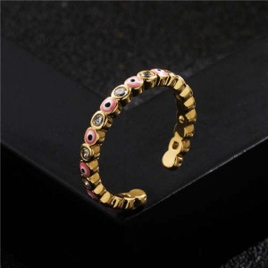 Lovely Eyes Design Wholesale Fashion Jewelry Gold Plated Copper Ring - Pink