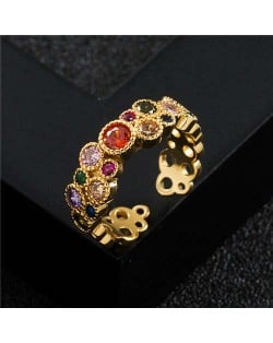 Hip-hop Style Colorful Cubic Zirconia Insert Fashion Gold Plated Copper Ring