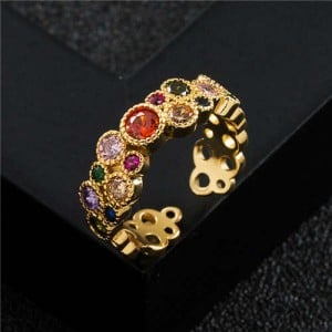 Hip-hop Style Colorful Cubic Zirconia Insert Fashion Gold Plated Copper Ring