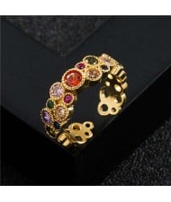 Hip-hop Style Colorful Cubic Zirconia Insert Fashion Gold Plated Copper Ring