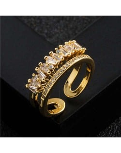 Fashion Punk Style Crown Shape Gold Plated Copper Women Ring - White