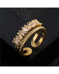 Fashion Punk Style Crown Shape Gold Plated Copper Women Ring - White