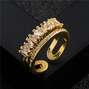 Fashion Punk Style Crown Shape Gold Plated Copper Women Ring - White