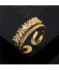 Fashion Punk Style Crown Shape Gold Plated Copper Women Ring - White