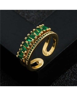 Fashion Punk Style Crown Shape Gold Plated Copper Women Ring - Green