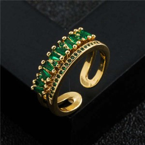 Fashion Punk Style Crown Shape Gold Plated Copper Women Ring - Green